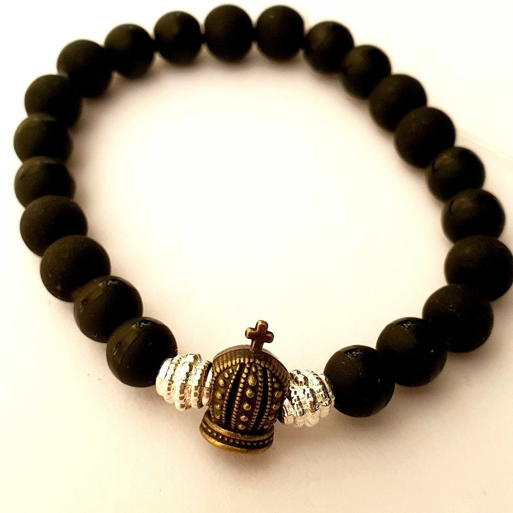 Bishop black bead mens bracelet